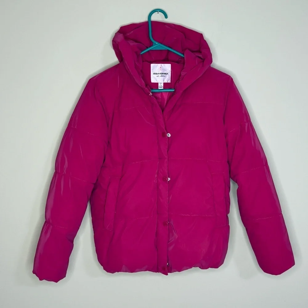 Urban Republic Puffer Jacket Fuchsia pink girls Large (14-16) coat bomber hooded